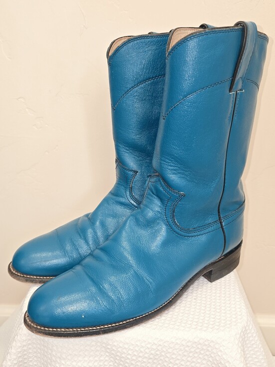 Justin Boots Shoes - JUSTIN Womens Cowboy Boots Turquoise Leather Western Riding Ropers Size 8 B Vtg